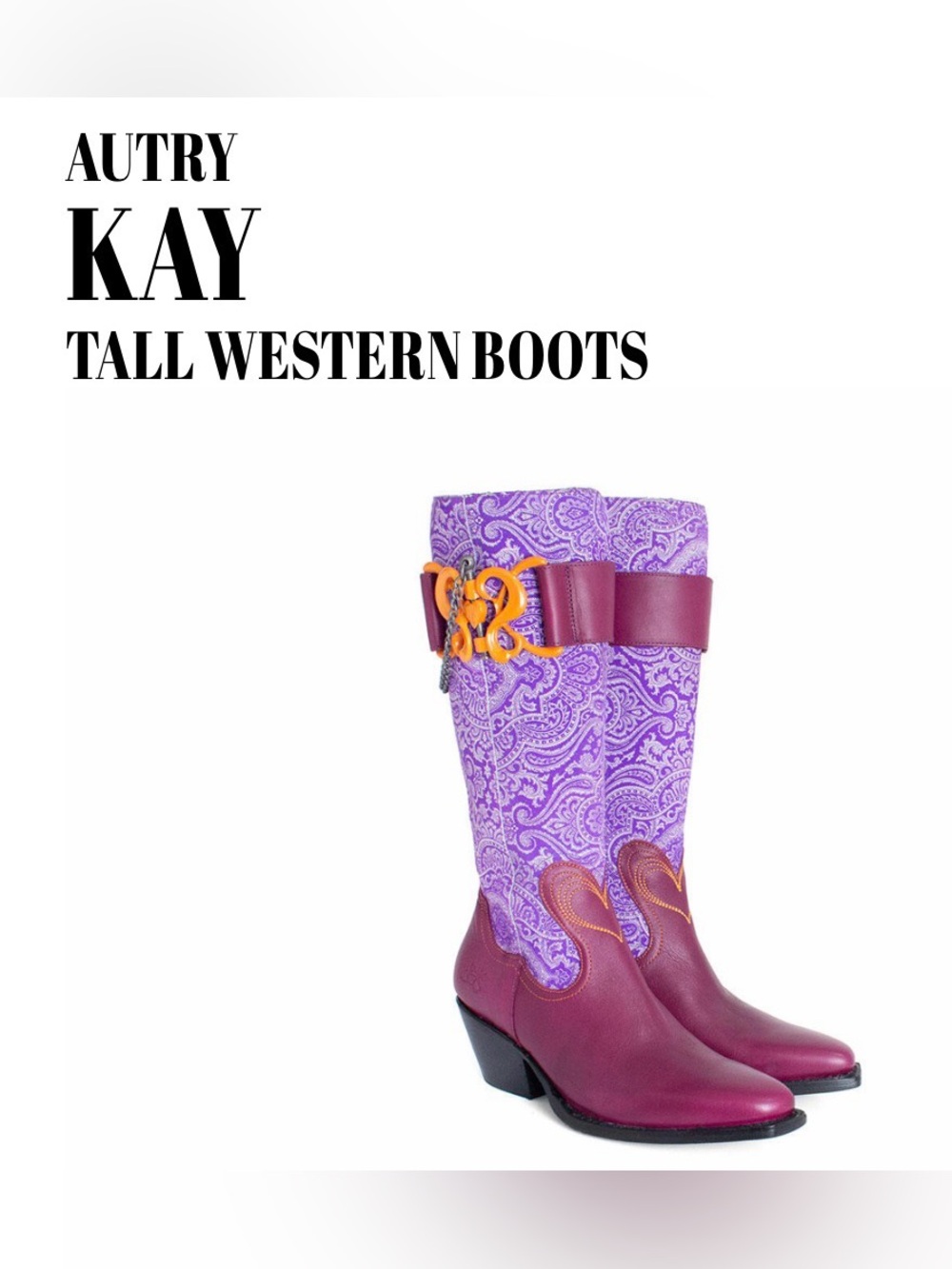 Fluevog EXCELLENT Autry Kay tall purple paisley western style boot -9 (fits 8.5)